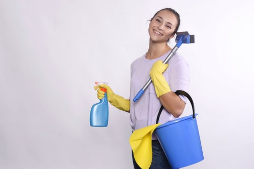 Cleaner washing glass and frames on a local property in Ruislip