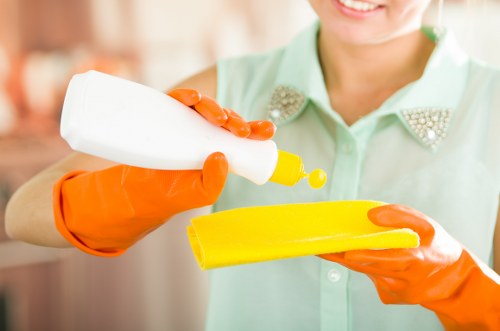 Post builders cleaning in a Ruislip home after renovation
